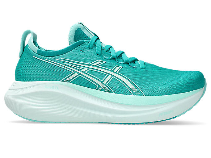 Women's Asics Gel-Nimbus 27, Wave Teal/Illuminate Mint, 8 B Medium