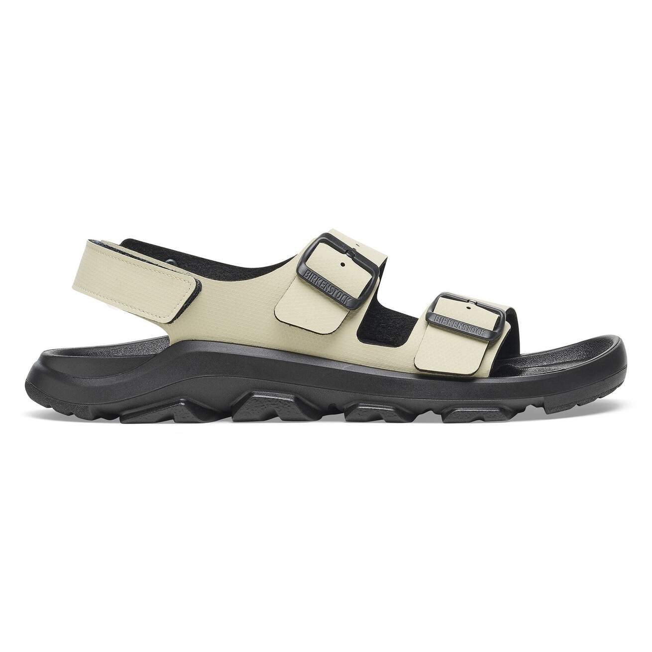 Side view on white background of Mens Birkenstock Mogami Terra running shoe in Eucalyptus, Medium (Regular) width