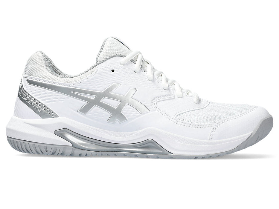 Women's Asics Gel-Dedicate 8, White/Pure Silver, 10.5 B Medium