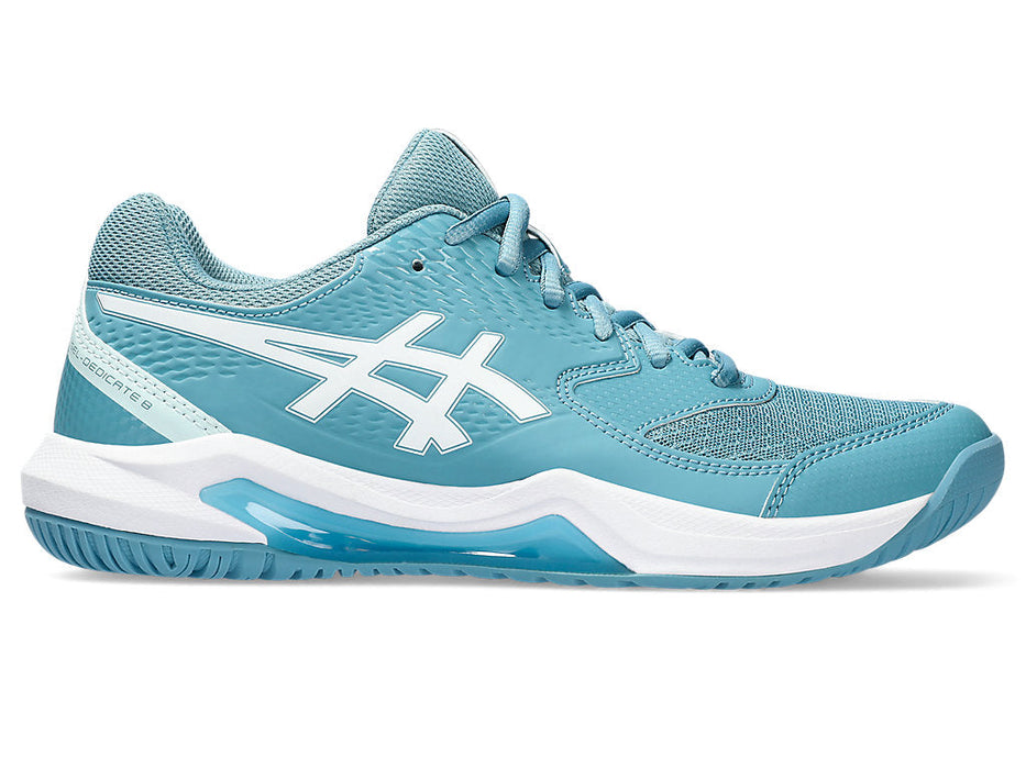 Women's Asics Gel-Dedicate 8, Gris Blue/White, 7.5 D Wide