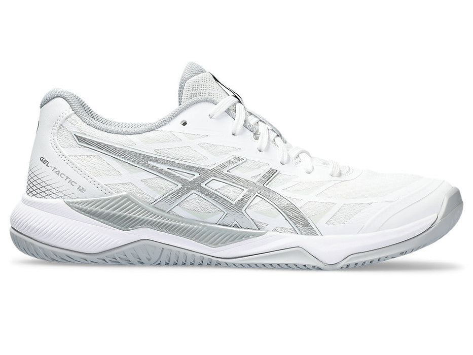 Women's Asics Gel-Tactic 12, White/Pure Silver, 8 B Medium