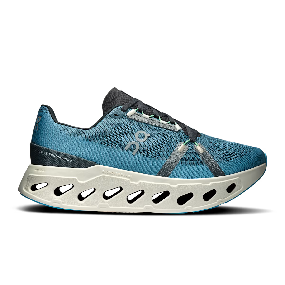 Side view on white background of Mens On Cloudeclipse running shoe in Niagara/Ivory, Medium (Regular) width