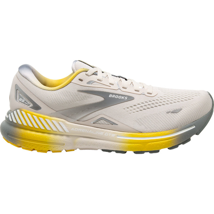 Men's Brooks Adrenaline GTS 23, White Sand/Grey/Cyber Yellow, 14 D Medium