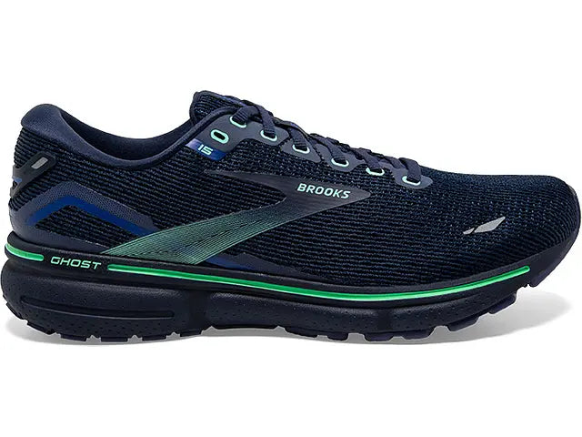 Men's Brooks Ghost 15, Crown Blue/Black/Green, 7.5 D Medium