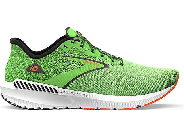 Men's Brooks Launch GTS 10, Green Gecko/Red Orange/White, 13 D Medium