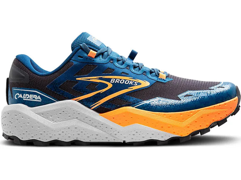 Men's Brooks Caldera 7, Ebony/Blue Sapphire/Orange, 8 D Medium