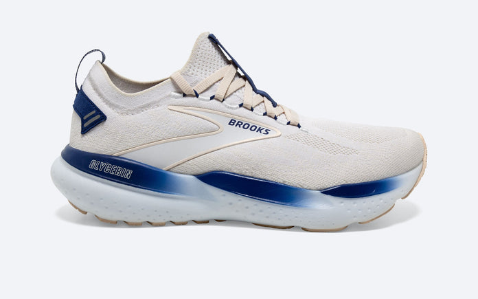 Men's Brooks Glycerin StealthFit 21, White/Marshmallow/Blue, 11 D Medium
