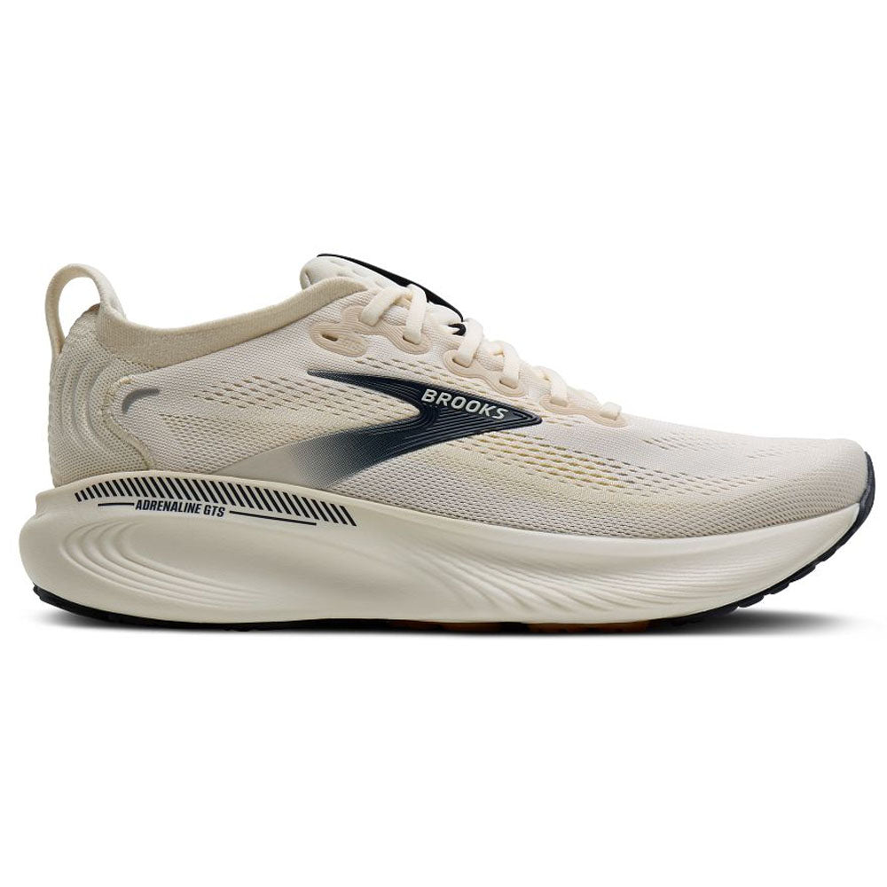 Side view on white background of Mens Brooks Adrenaline running shoe in Arctic Wolf/Rutabaga/Navy, Medium (Regular) width