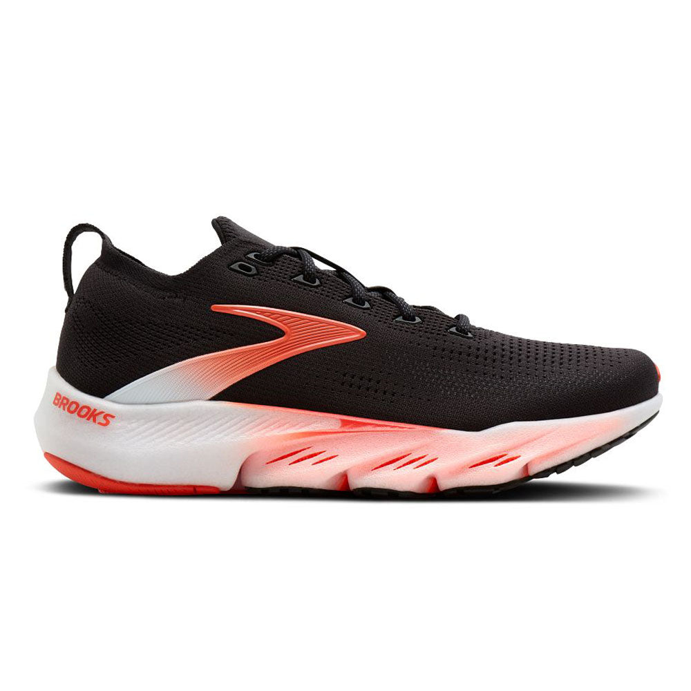 Side view on white background of Mens Brooks Glycerin running shoe in Black/Orange, Medium (Regular) width