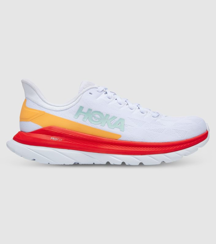 Men's Hoka Mach 4, White/Fiesta, 12 D Medium