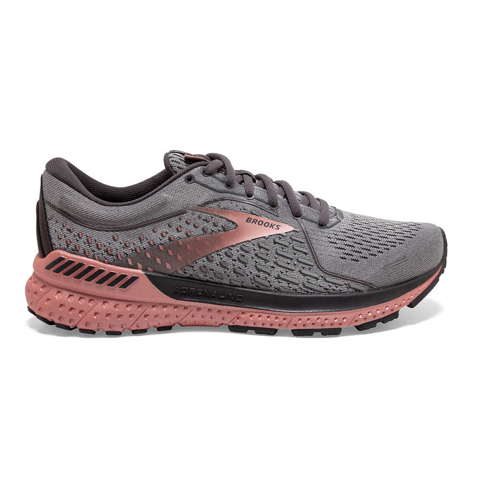 Women's Brooks Adrenaline GTS 21, Grey/Black/Rose Gold, 9 B Medium