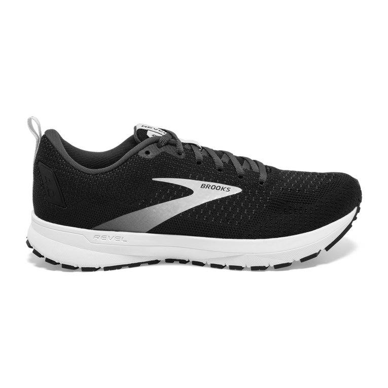 Women's Brooks Revel 4, Black/Oyster/Silver, 8 B Medium