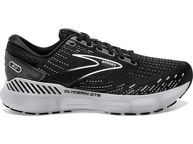 Women's Brooks Glycerin GTS 20, Black/White/Alloy, 8 B Medium