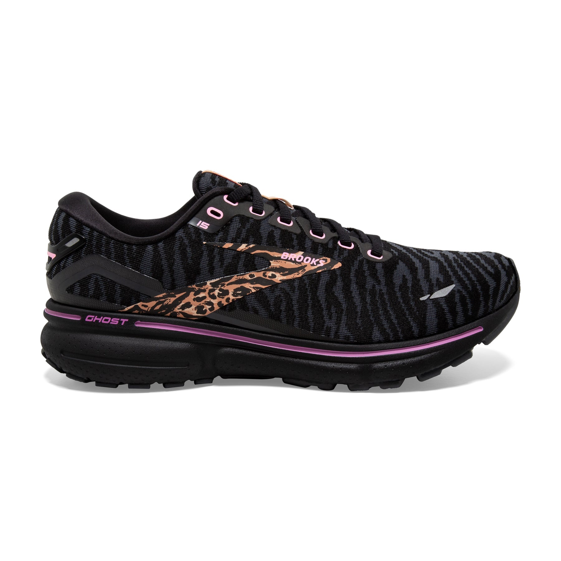 Women's Brooks Ghost 15, Black/Spring Crocus/Sunburn, 11 B Medium