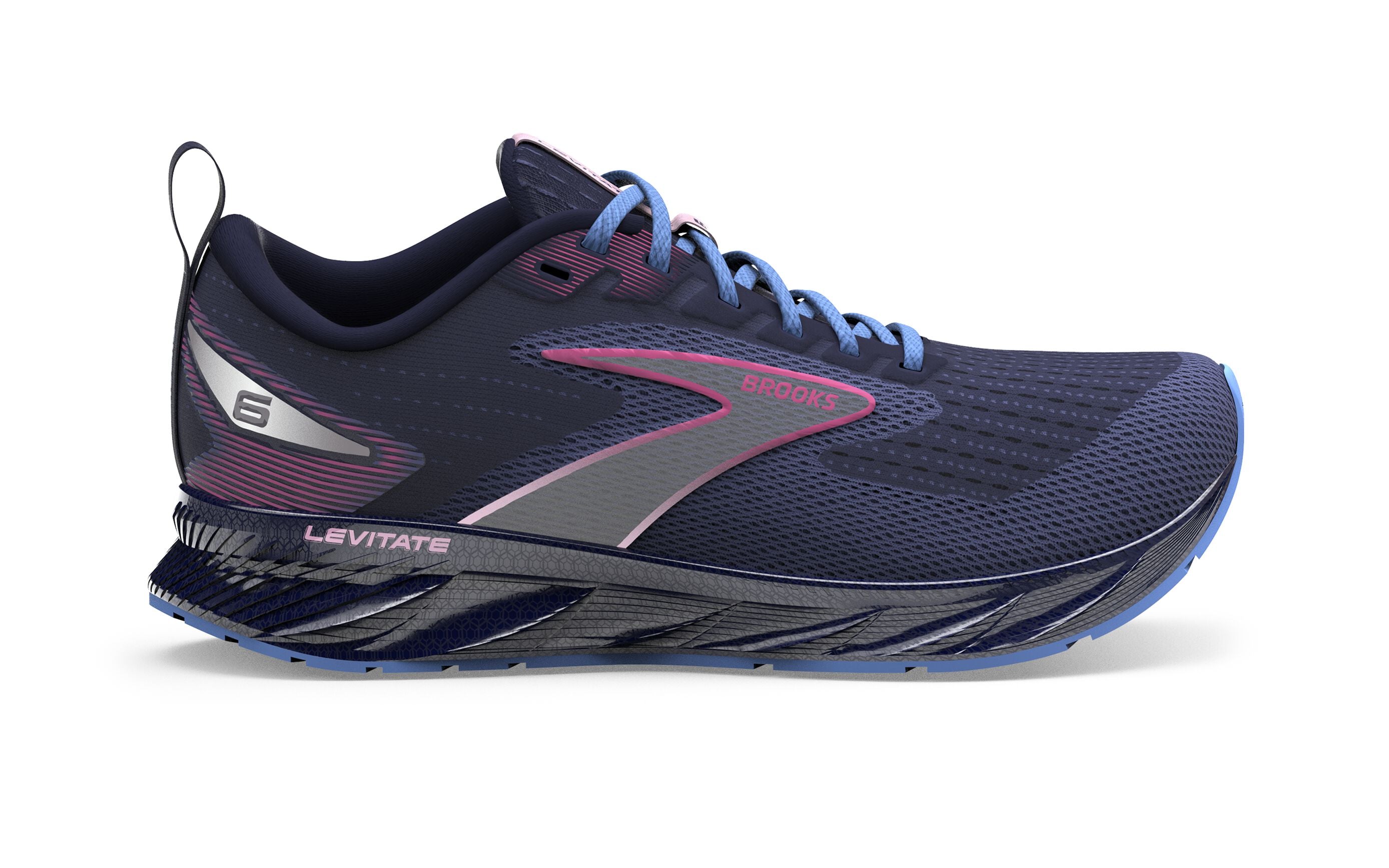 Women's Brooks Levitate 6, Peacoat/Pink Lady/Lilac Rose, 10 B Medium