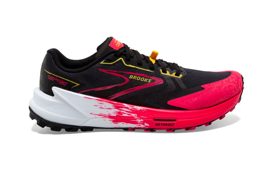 Women's Brooks Catamount 3, Black/Diva Pink/Lemon Chrome, 9 B Medium