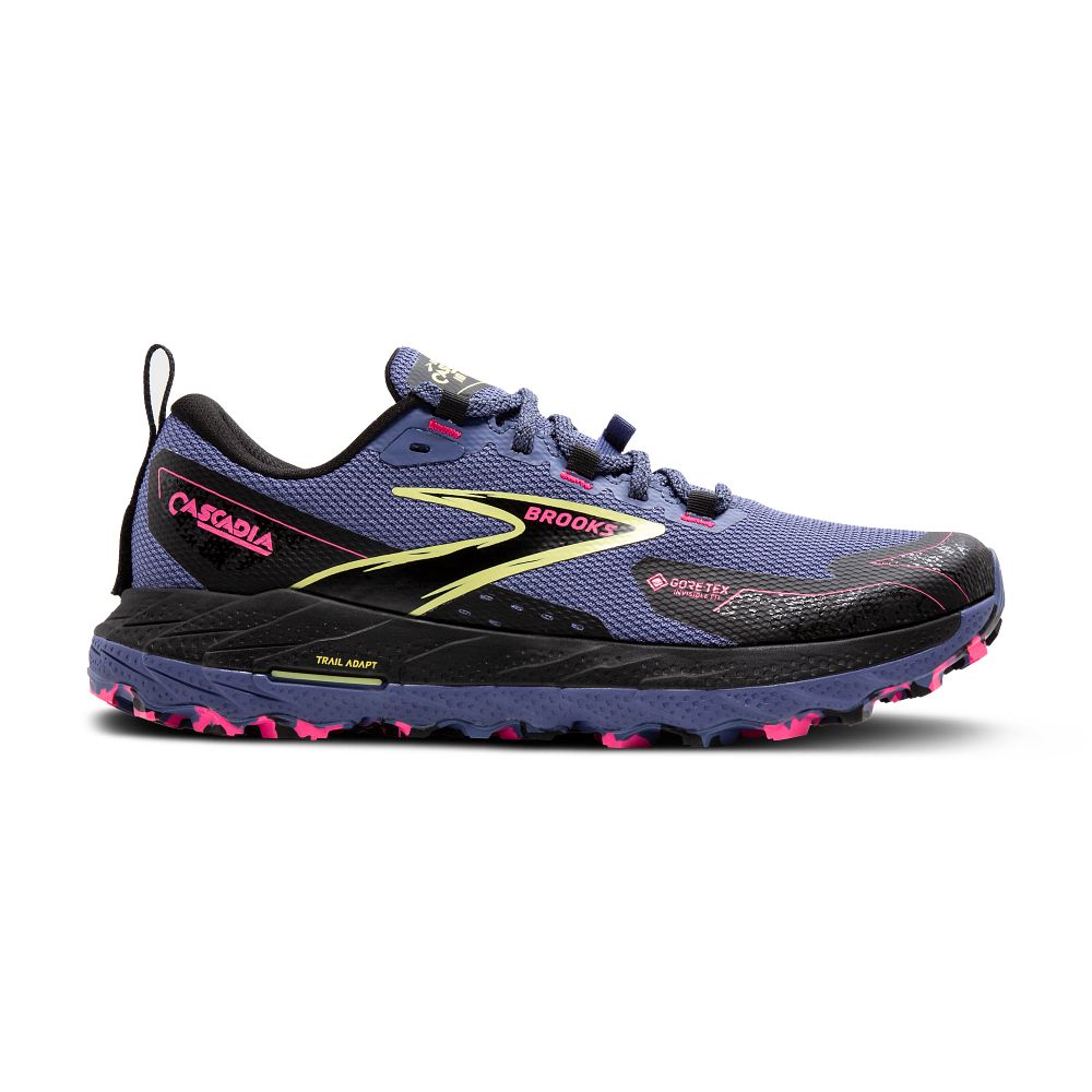 Women's Brooks Cascadia 18 GTX, Grey Blue/Black/Pink, 8.5 B Medium