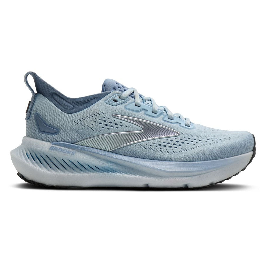 Side view on white background of Womens Brooks Glycerin running shoe in NantucketBreeze/Rain/Clear, Medium (Regular) width