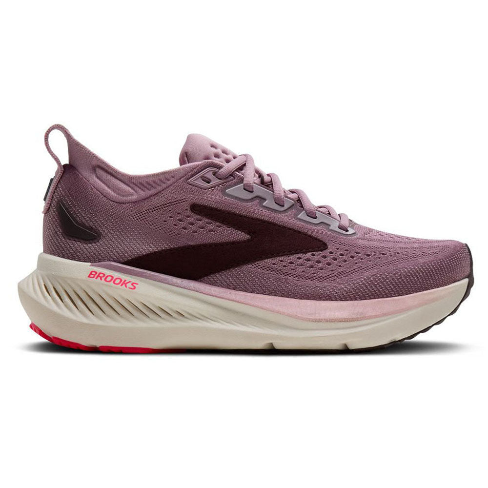 Side view on white background of Womens Brooks Glycerin running shoe in Elderberry/Peppercorn/Clear, Medium (Regular) width