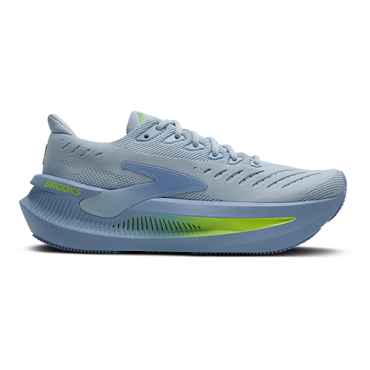 Side view on white background of Womens Brooks Glycerin Max 2 running shoe in Nantucket/Open Air/Nightlife, Medium (Regular) width