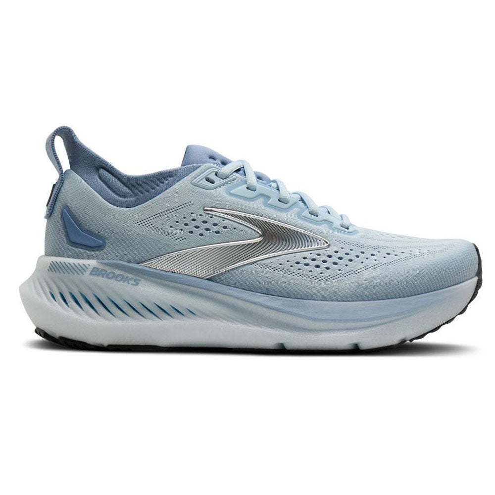 Side view on white background of Womens Brooks Glycerin running shoe in NantucketBreeze/Rain/Clear, Medium (Regular) width