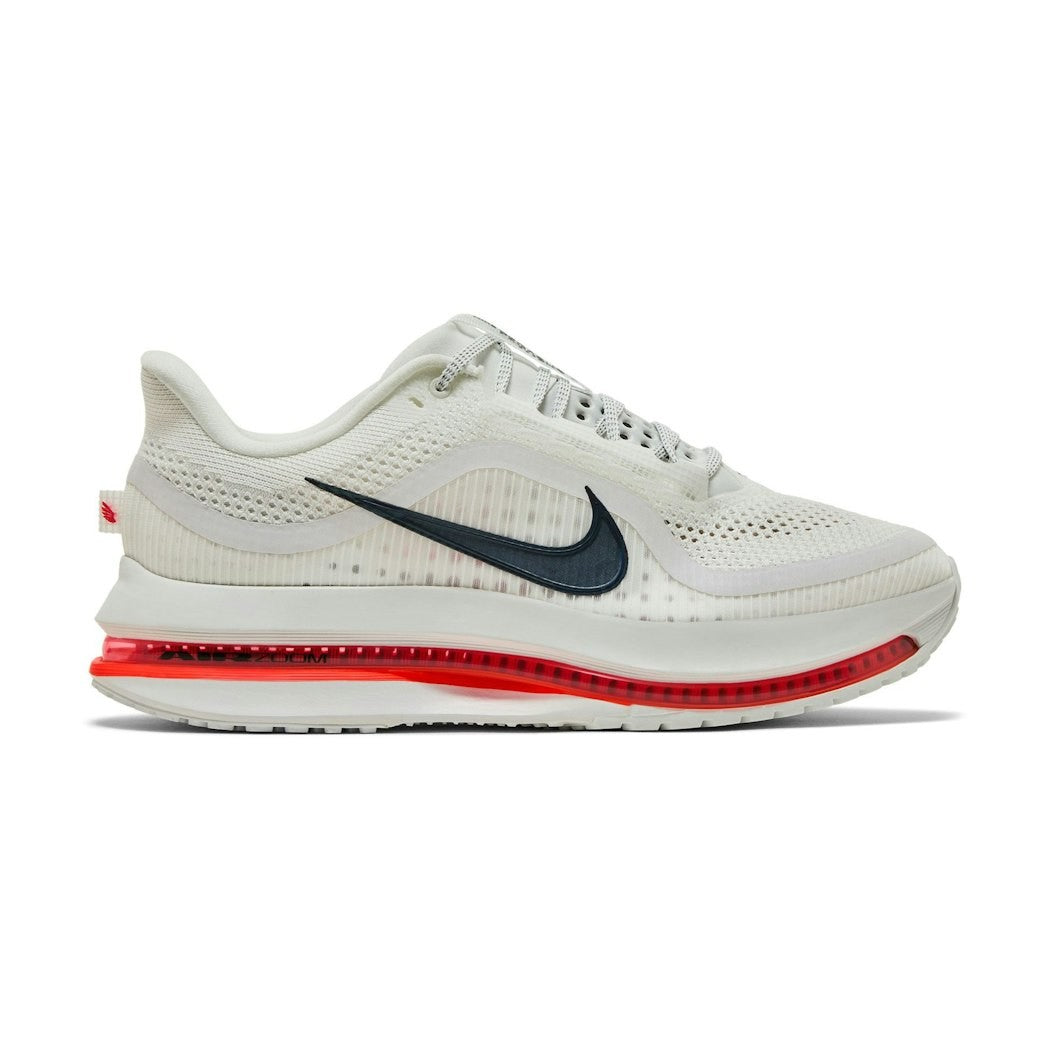 Side view on white background of Mens Nike Pegasus Premium running shoe in Summit White/Black, Medium (Regular) width