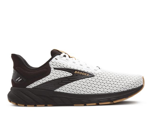 Side view on white background of Mens Brooks Anthem 6 running shoe in White/Black/Tan, Medium (Regular) width