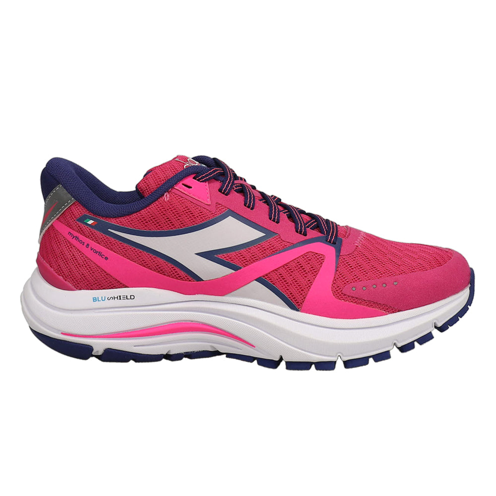 Women's Diadora Mythos Blushield 8 Vortice, Pink Yarrow/White/Blueprint, 10 B Medium