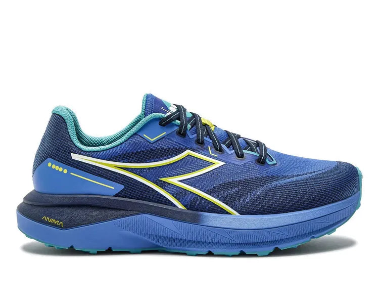 Side view on white background of Mens Diadora Nucleo 2 Gr running shoe in Ultramarine/Black Iris, Medium (Regular) width