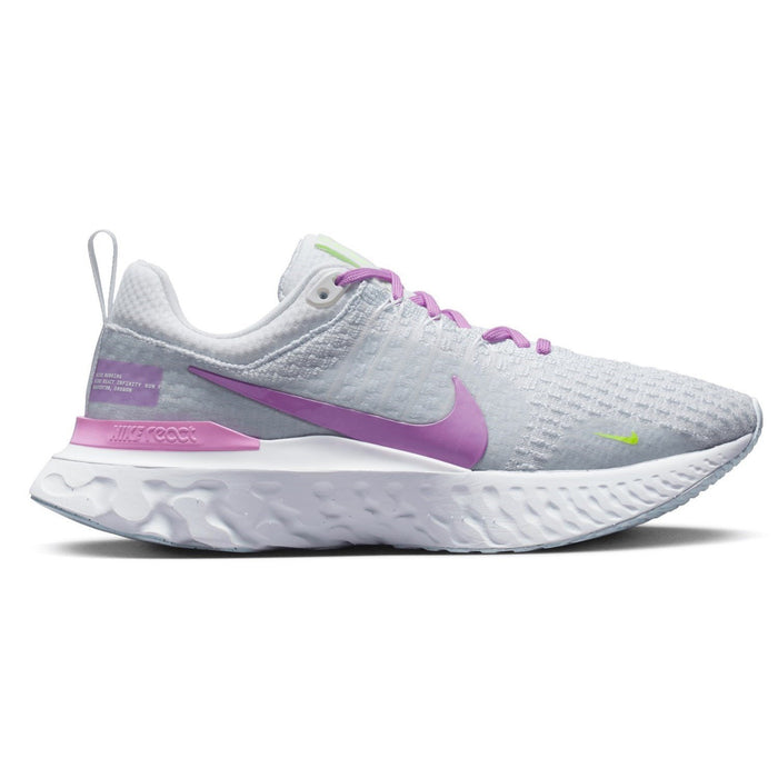 Women's Nike React Infinity Run Flyknit 3, White/Rush Fuchsia-Blue Tint, 10 B Medium