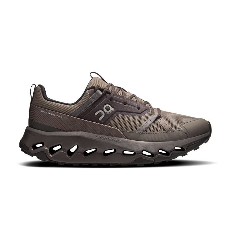 Side view on white background of Womens On Cloudhorizon running shoe in Eclipse/Pebble, Medium (Regular) width