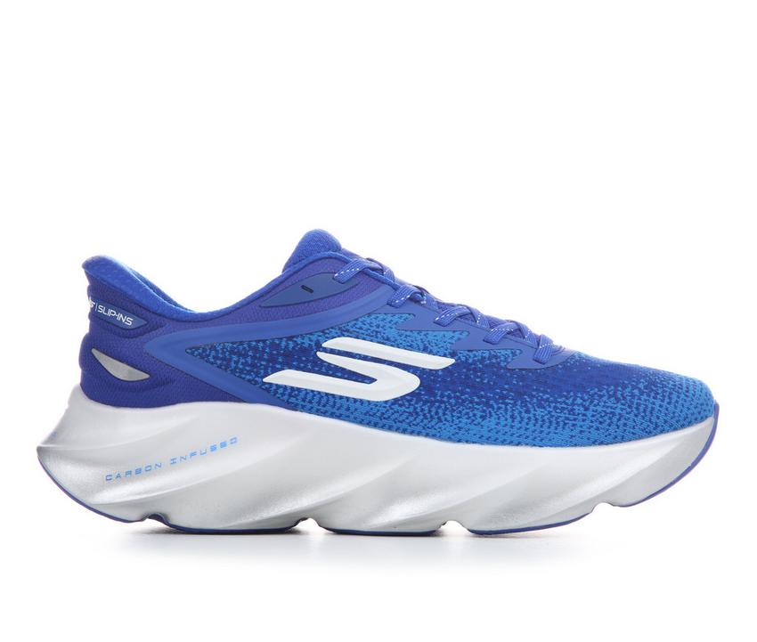 Side view on white background of Mens Skechers Slip-Ins: Aero Burst running shoe in Royal Blue, Medium (Regular) width