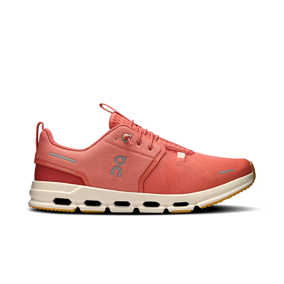 Side view on white background of Youth On Cloud Sky running shoe in Dustrose/Terra, Medium (Regular) width