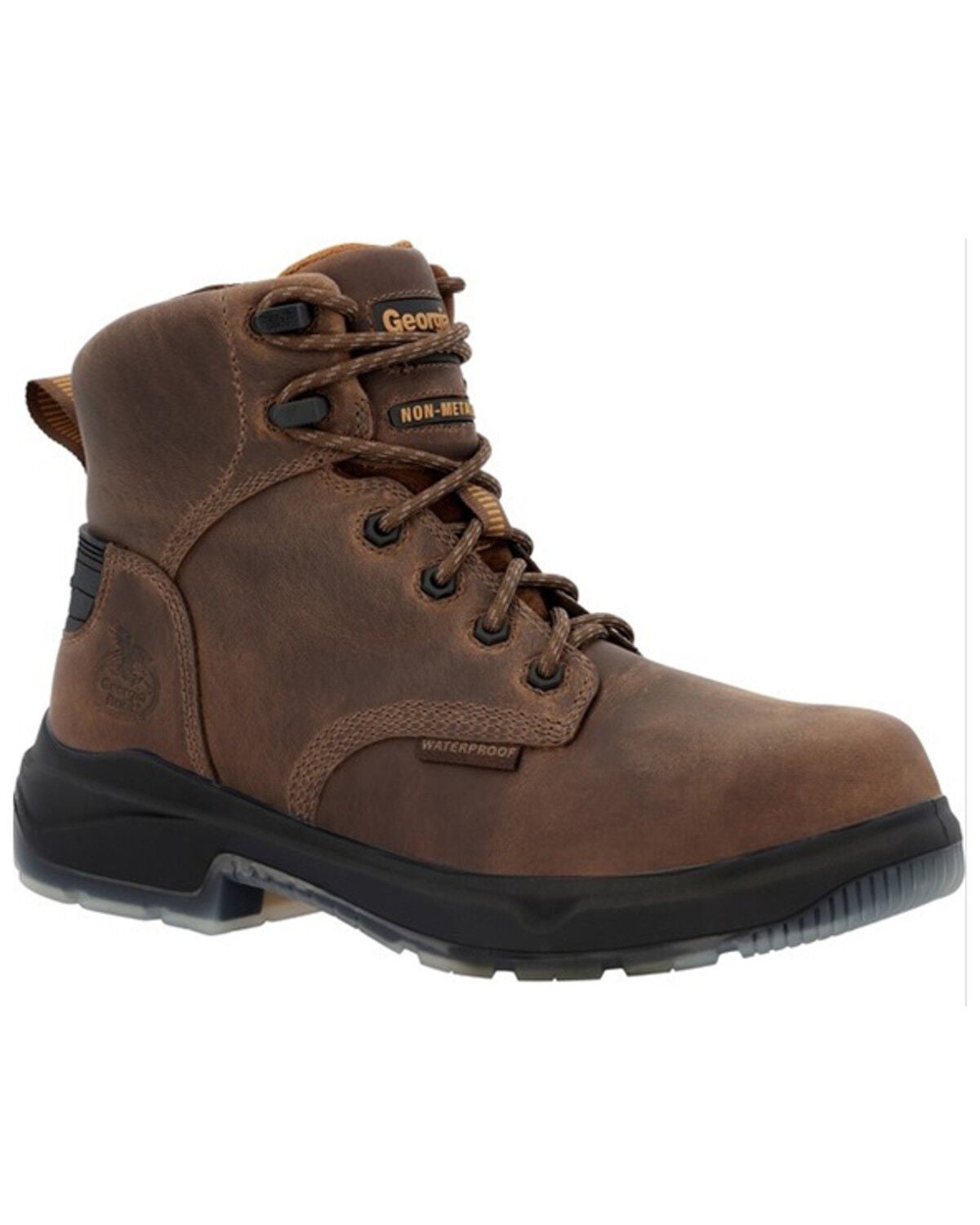Side view on white background of Mens Georgia Boot FLXpoint Ultra Boot running shoe in Black/Brown, Medium (Regular) width