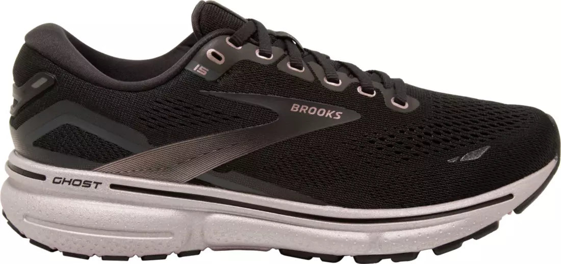 Women's Brooks Ghost 15, Black/Rose Gold, 8.5 B Medium