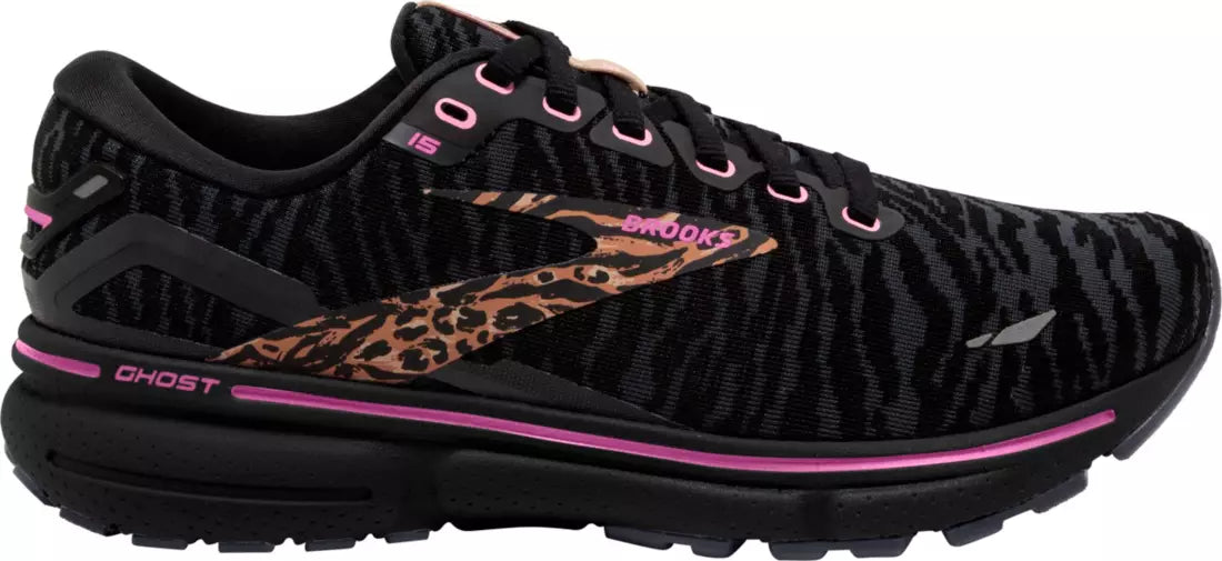 Women's Brooks Ghost 15, Black/Spring Crocus/Sunburn, 9 B Medium
