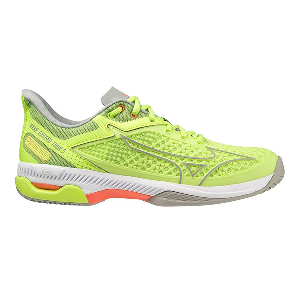 Women's Mizuno Wave Exceed Tour 5 AC, Neo Lime/Grey, 6 B Medium — RELAY