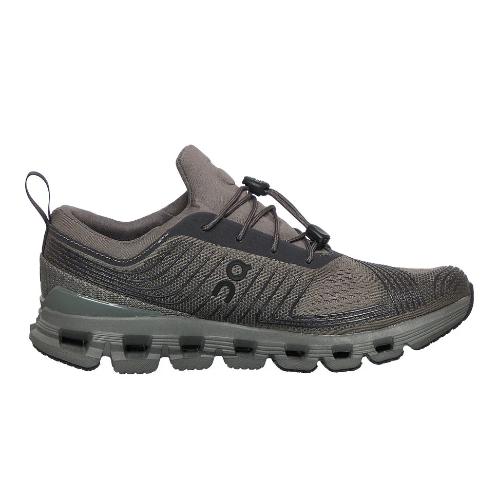 Side view on white background of Womens On Cloud X Z5 running shoe in Asphalt/Iron, Medium (Regular) width