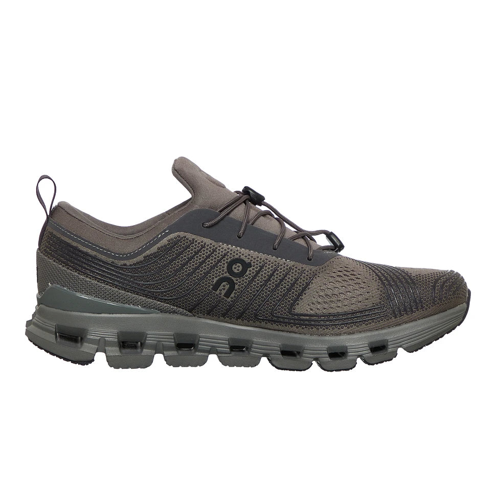 Side view on white background of Mens On Cloud X Z5 running shoe in Asphalt/Iron, Medium (Regular) width