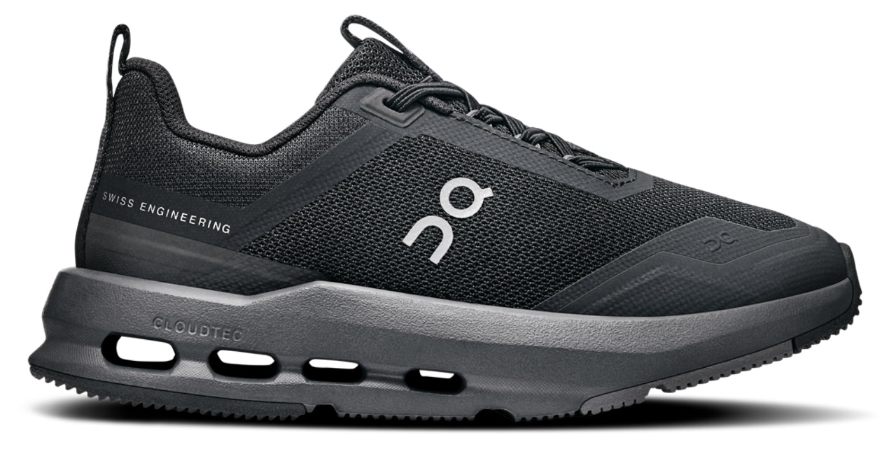 Side view on white background of Youth On  shoe in Black/Eclipse, Medium (Regular) width
