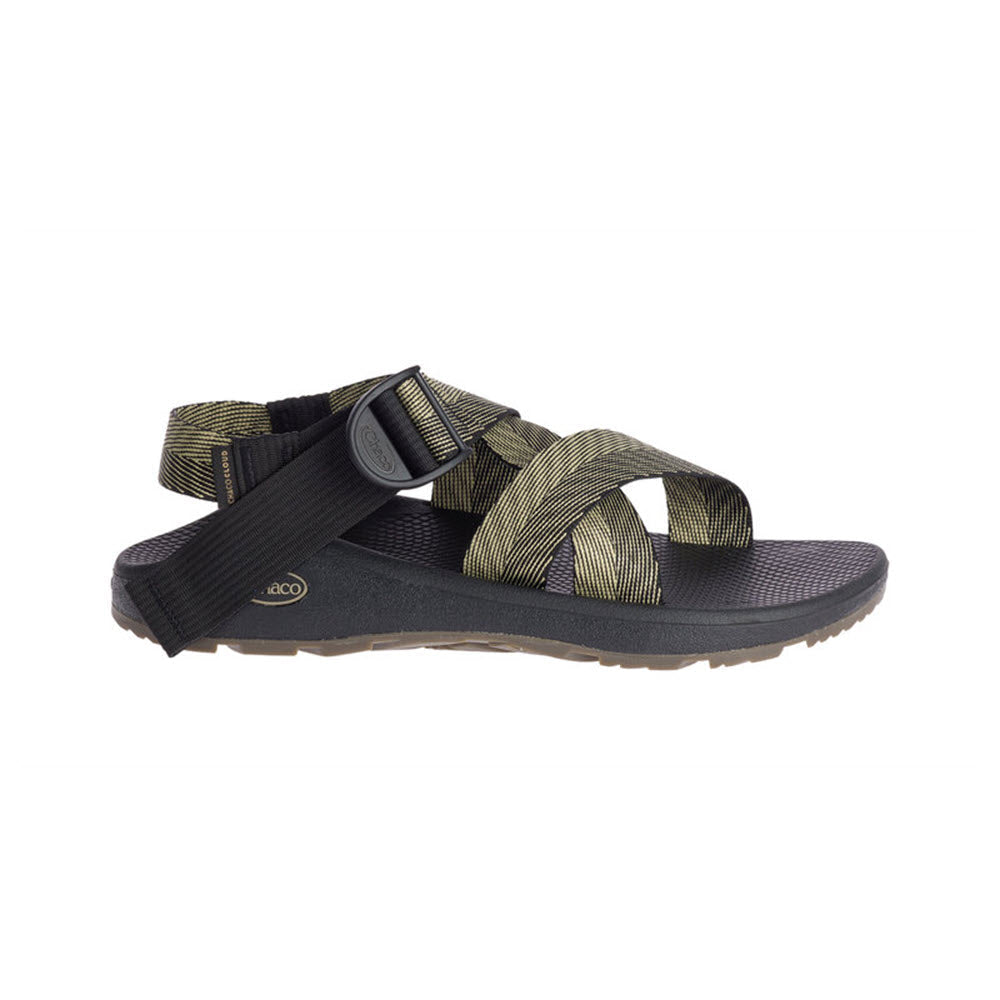 Side view on white background of Mens Chaco Mega Z Cloud Sandal running shoe in Odds Black, Medium (Regular) width