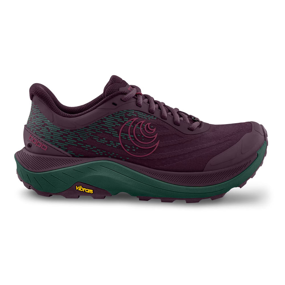 Side view on white background of Womens Topo Athletic Ultraventure 4 running shoe in Purple/Dark Teal, Medium (Regular) width