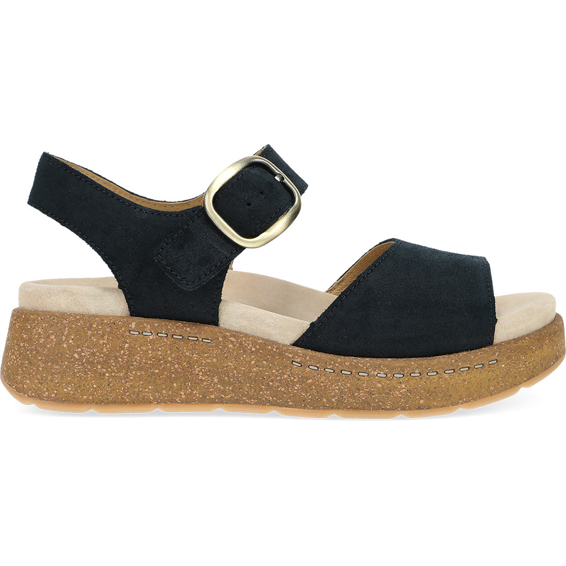 Side view on white background of Womens Dansko Bianca Burnished Suede running shoe in Black, Medium (Regular) width
