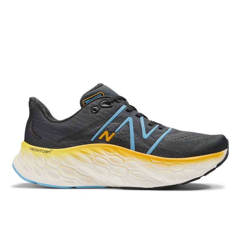 Men's New Balance Fresh Foam X More v4, Black/Coastal Blue/Ginger Lemon, 10 D Medium