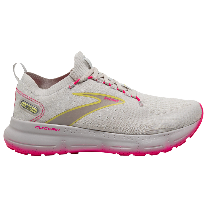 Women's Brooks Glycerin StealthFit 20, Grey/Yellow/Pink, 11 B Medium