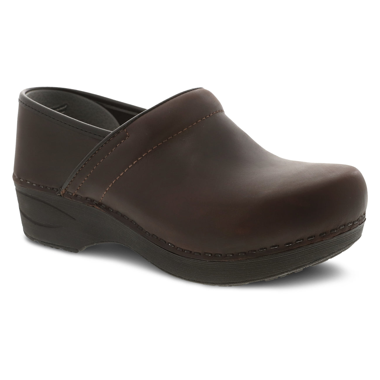Side view on white background of Womens Dansko XP 2.0 Clogs running shoe in Brown Waterproof, Medium (Regular) width