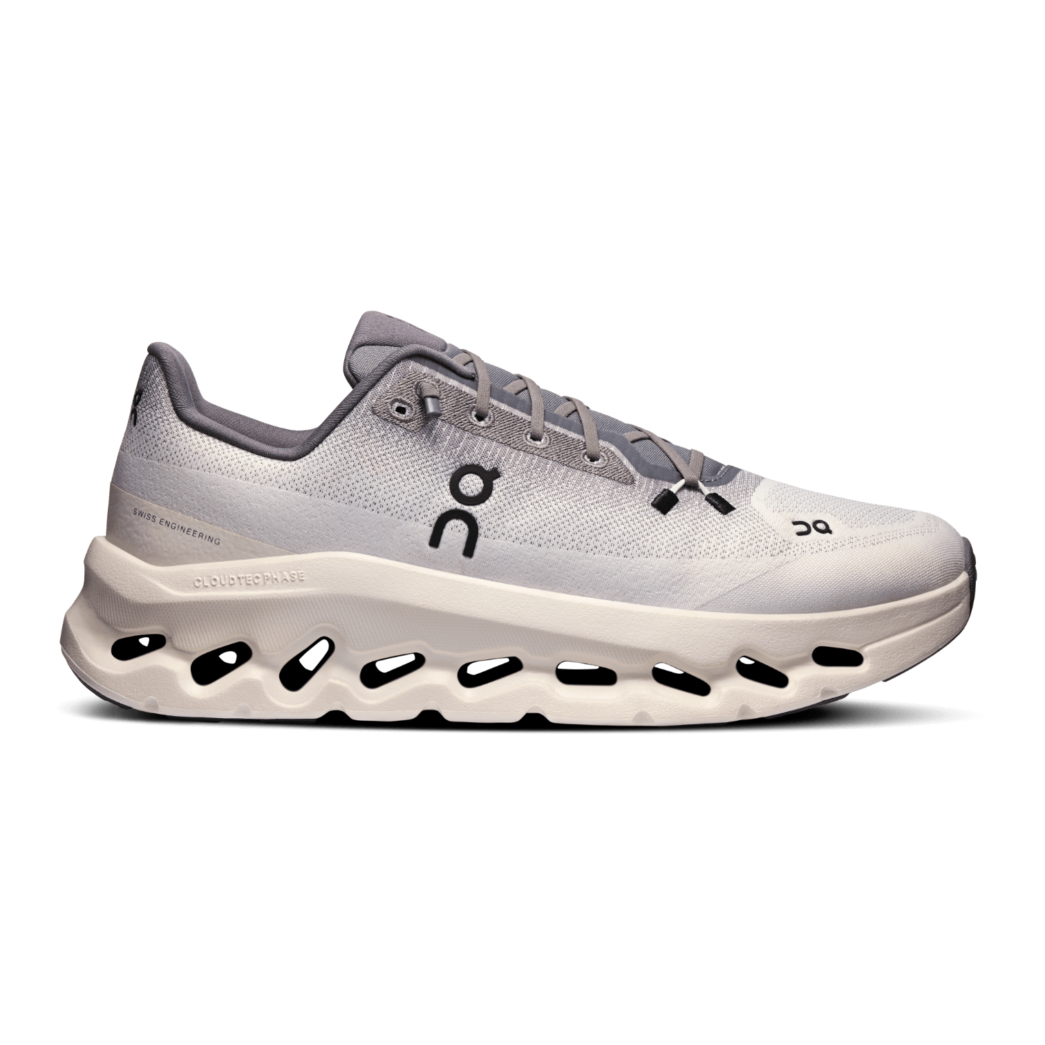 Side view on white background of Mens On Cloudtilt running shoe in Rock/Ivory, Medium (Regular) width