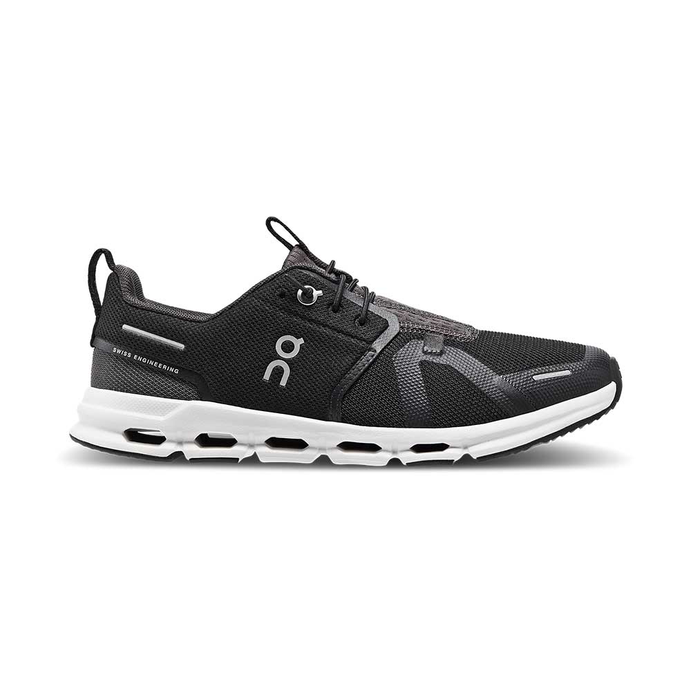 Side view on white background of Youth On  shoe in Black/Eclipse, Medium (Regular) width