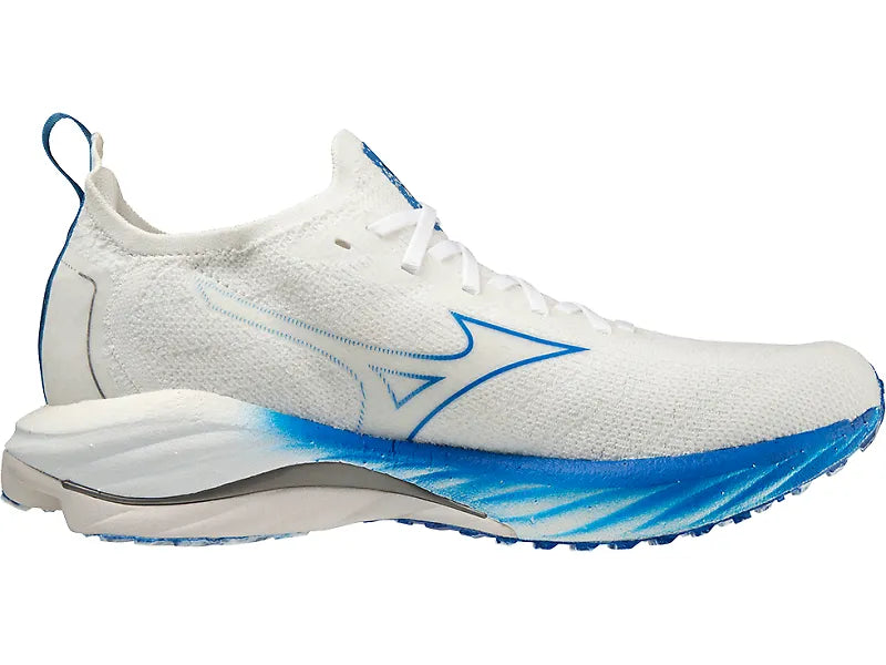 Women's Mizuno Wave Neo Wind, Undyed White/Peace Blue, 10 B Medium