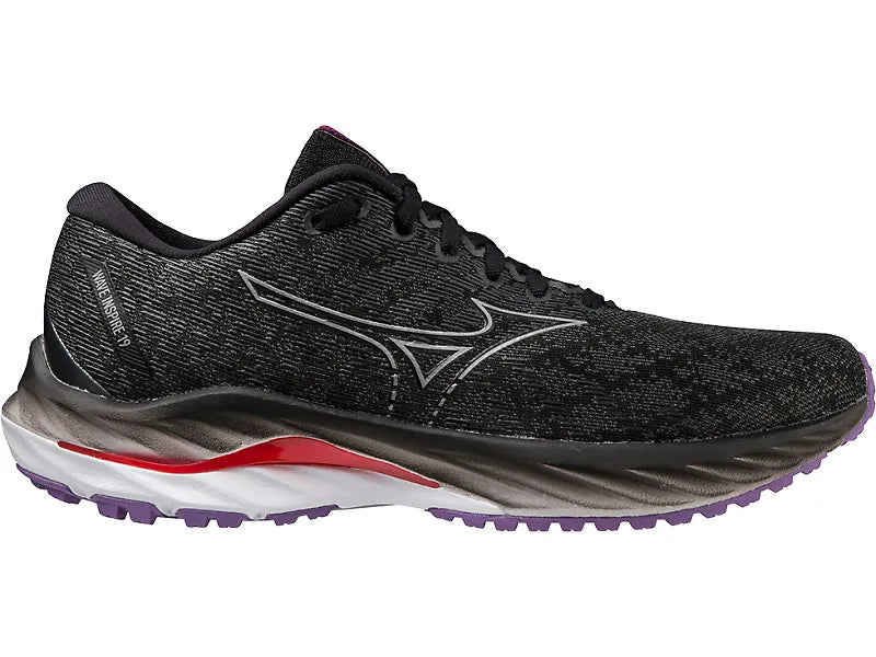 Women's Mizuno Inspire 19, Black/Silver, 6 D Wide